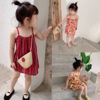 【dudubaba】Girl Dress Summer Sleeveless Suspender Flower Striped Leopard Casual Dresses 1-7 Years Old