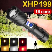 ไฟฉาย LED พลังงานสูง XHP199แบบซูมได้,ใหม่ล่าสุดไฟ LED พลังสูง USB ชาร์จไฟได้ไฟฉายสวิตช์ท้ายกระบอกไฟล่าสัตว์18650