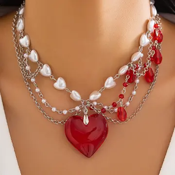 Gothic Heart Necklaces For Women Stainless Steel Baroque Pearl Pendant  Jewelry