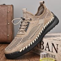 Mens Casual Sneaker Handmade No Glue Shoes Men Mesh Summer Soft Sole Slip-Ons Walking Hiking Shoes Men Comfortable Male Loafer