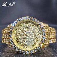 ⌚2023 Relogio Dorado MISSFOX นาฬิกาคู่รักลำลองหรูหราพร้อมออโต้ปฏิทินริโอนาฬิกาเพชรเต็มขายส่งสำหรับธุรกิจ