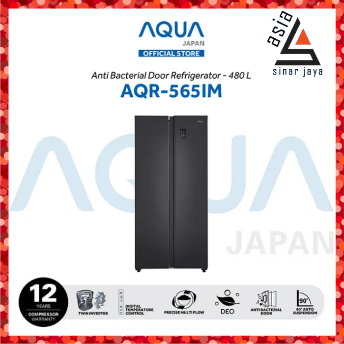 AQUA JAPAN Kulkas AQR-565IM (GB) 480 Liter Side By Side Anti Bacterial ...