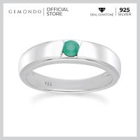 Gemondo แหวนเงินแท้ 925 Sterling Silver ชุบโรเดียม ประดับมรกต (Emerald) ขนาด 3.5 มม. ทรงปลอกมีดขอบพ่นทราย