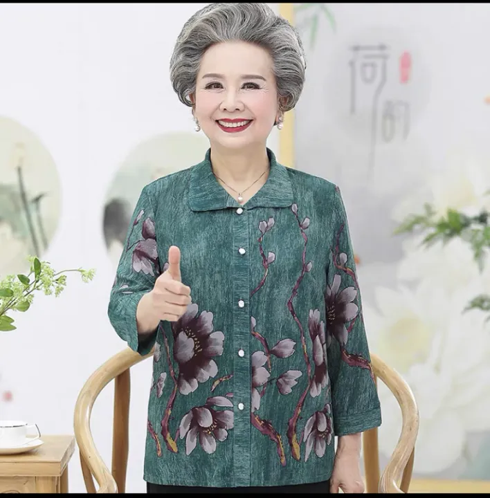 Middle Age And Old Women Spring Summer Clothes Grandma 3/4 Sleeve Print  O-Neck Shirt Mother Thin Blouse 50-70 Years Old(Only Shirt) | Lazada Ph