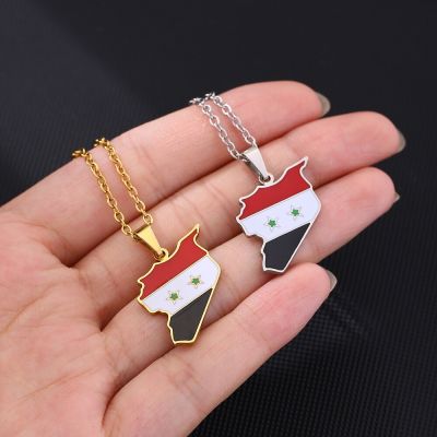 【CW】Syria Map Flag Pendants Necklaces for Women Men Charm Syrians Map Sweater Chain Necklace Stainless Steel Jewelry Free Shipping
