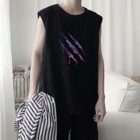 COD SDFSDTFGER Mens summer vests shoulder-shoulder loose street mens T-shirts sleeveless vests spot Korean version wearing essential long mens vests basic mens summer beach T-shirt