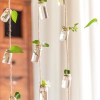 Wind Chimes Style Decor Glass Vase 1 Strings Hanging Vase With 8 Mini Bottle Nordic Home Decor Flower Plant Hydroponic Containe