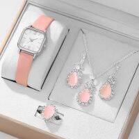 【YF】∋►  5PCS Set Fashion Jewelry Watches Ladies Leather Womens Rhinestone Opals Necklace Earrings