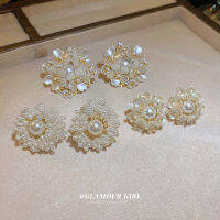 เข็มเงินสวยไข่มุกดอกไม้ผู้หญิงต่างหู French Sweet Stud Earrings