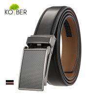 KOLBER 3.0ซม.,เข็มขัดหนังโลหะอัตโนมัติเข็มขัดกางเกงสำหรับผู้ชาย Cowhide 130ซม. เข็มขัดบางเข็มขัดสีดำ