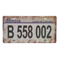 ป้ายสังกะสวินเทจ Illinois B558002, Land of Lincoln (ปั๊มนูน), ขนาด 30x15 ซม.