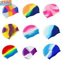 Silicone Adult Waterproof Swimming Cap Gradient Color Dry Hair Swim Cap for Men Women Protect Ears Swim Hat Swimming Accessories Swim Caps