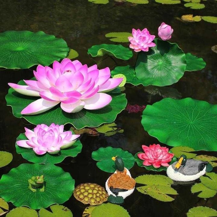 ประดิษฐ์-floating-lotus-ดอกไม้ลอย-pond-decor-สมจริงโฟม-water-lily-สำหรับงานแต่งงาน-garden-ปลอมต้นไม้ปลอมตกแต่งตู้ปลา