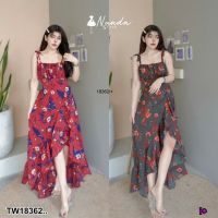 [ส่งไว!] M18362  Dress 2 in 1 ผูกไหล่ &amp; ผูกคอ เดรสลายดอก หน้าสั้นหลังยางแวกหน้า งานผ้าไหมอิตาลีผ้าพริ้ว เพิ่มความคิ้ว กระโปรงเย็บระบายชายเพิ่มดีเทลความสวยความเปี้ยวความน่ารักๆๆ งานหรูหรามากๆจร้า