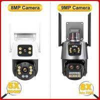 9mp กล้องตรวจตรา Wifi สามเลนส์4K Ip Ai กล้องวงจรปิดติดตามกล้องมินิซูมวิดีโอสตรีท8x กล้อง8mp