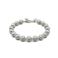 DSP สร้อยข้อมือเม็ดประคำเงินพ่นทรายสายฝน ชุบทองคำขาว เงินแท้ 92.5% : 925 Sterling Silver Bracelet [CPK0003]