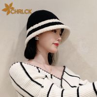 {Hat Shop} หมวกชาวประมงผ้าวูลลำลองสีทึบแนวเกาหลีบักเก็ตทรงปานามาใหม่2023ฤดูใบไม้ร่วงฤดูหนาวหมวกถักสตรี