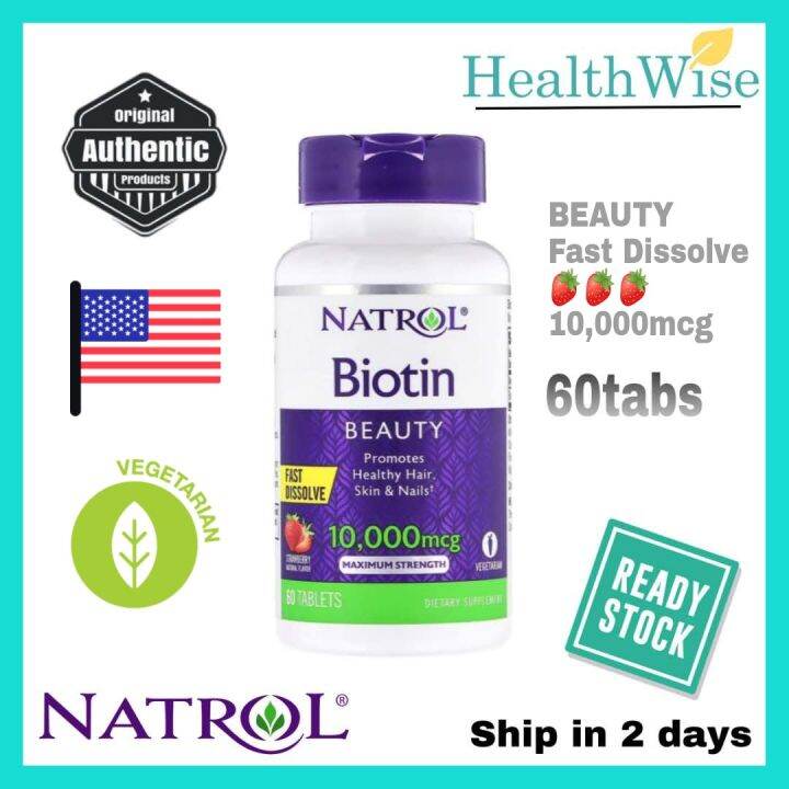 Natrol Beauty Biotin 10,000mcg (60 Tabs) Or 5000mcg (90 Tabs) (Exp ...