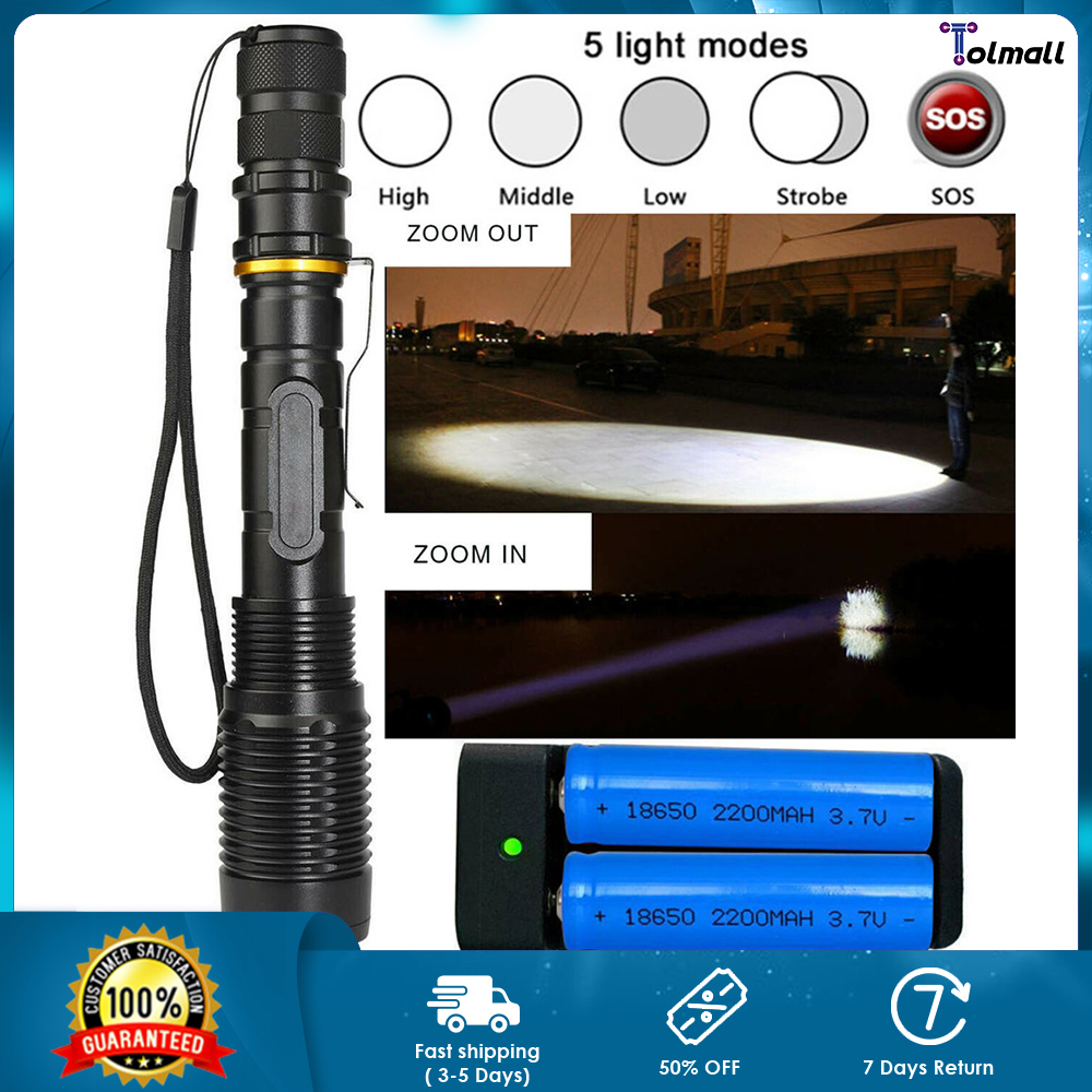350000Lumens Tactical T6 LED Flashlight 5 Modes Light Lamp Zoom 18650 Torch Sets 