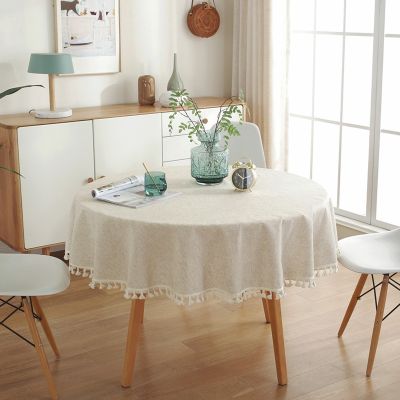 【CW】 Color Tassels Table Cloths Cotton Round Dining Tablecloth Hotel Desk Covers Dustproof 1pc