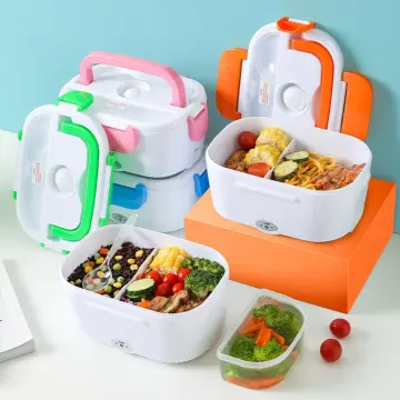 12V-24V 110V 220V Electric Heated Lunch Box Portable 2 in 1 Car& Home US  Plug/EU Plug Bento Boxes Stainless Steel Food Container