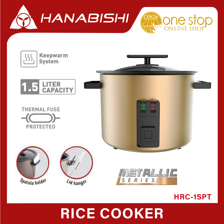 Hanabishi Original Automatic Rice Cooker 1.5L serves 7 cups Metallic