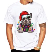 Funny Christmas T Shirt Unisex Cute Christmas Lights Dog Gifts Graphic Merry Christmas English Bulldog Tshirt Kawaii Top Tees