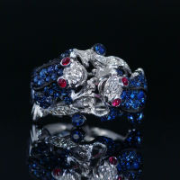 Sapphire Ruby Diamond Ring แหวนเพชรแท้ ประดับทับทิม(สีแดงอมชมพู) และแซฟไฟร์(สีน้ำเงิน Royal Blue) ประดับเพชรแท้น้ำ96-97 ตัวเรือนเป็นทองขาว18k
