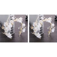 2X Floral Princess Wedding Headpiece Dried Flower Headband Dragonfly Tiara Accessories for Women and Girls and Bridal