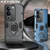 KEYSION เคสเกราะกันกระแทกสำหรับ VIVO V29 5G,ซิลิโคน + PC ที่ใส่ขาตั้งแหวนโลหะฝาหลังโทรศัพท์สำหรับ VIVO V27 V27e 5G