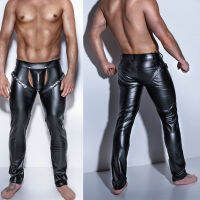 Mens Trousers Open Crotch PU Leather Latex Leggings Fitness Pencil Pants Taniec Na Rurze Clubwear Sexy Wetlook Leggings XXL