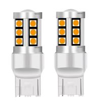 โคมไฟไฟกระพริบรถยนต์2ชิ้น T20 7443 W21/5 W 15 Smd 3030โคมไฟเบรคมอเตอร์สีแดงสีขาวสีเหลือง Lampu Jalan กลางวัน