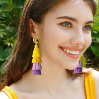 Girls Tassel Earrings Layered Dangle Earrings Multi-color Statement Earrings Bohemian Dangle Earrings Long Fringe Earrings