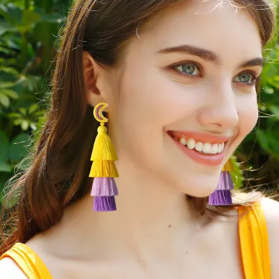 Womens Fashion Jewelry Layered Dangle Earrings Multi-color Statement Earrings Bohemian Dangle Earrings Ethnic Tassel Earrings