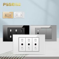 Italian Switch Socket with 5V 2.1A USB Type-c Charger Tempered Glass Panel Wall Light Switch TV Computer Power Outlet 118*74mm Electrical Circuitry  P