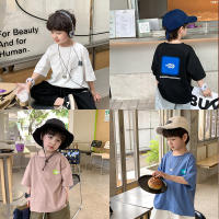 Childrens 2023 Summer letters Handsome print short-sleeved T-shirt boys and girls baby Korean style loose crew neck top fashion