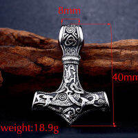 Viking Stainless Steel s Hammer Pendant Necklace Vintage Nordic Street Odin Rune Necklace Mens Chain Biker Jewelry