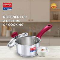 Prestige Platina Popular Stainless Steel Gas and Induction Compatible Sauce Pan with Glass Lid, 160 mm