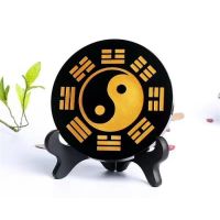 Natural Black Obsidian Five Elements Of The Eight Diagrams Mirror Stone Circle Disk Round Plate Healing For Home &amp;Office Decor