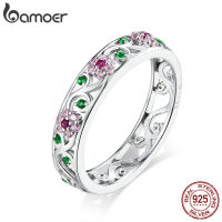 Bamoer Genuine 925 Sterling Silver Secret Garden Finger Ring for Women Wedding Band Engagement Statement Jewelry BSR132