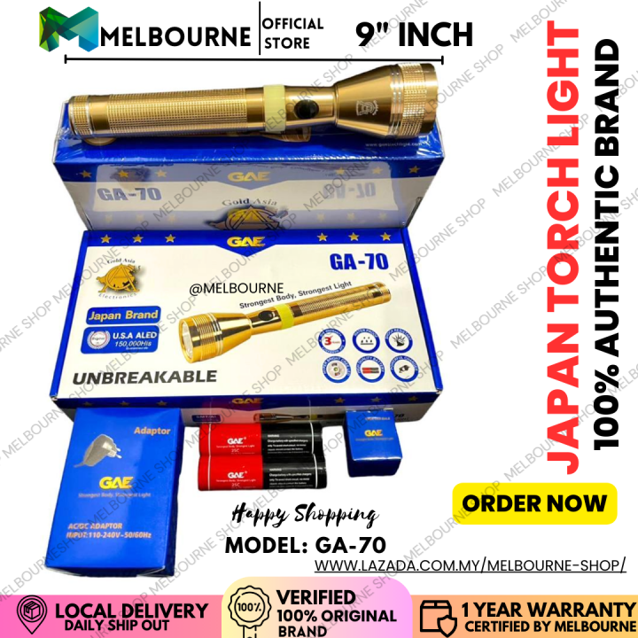 Original Japan Torchlight Long Range Golden Colour Flashlight GA70