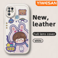 YIWESAN เคสสำหรับ Infinix Hot 10S Hot 10S NFC ร้อน10T X682B X682C การ์ตูนน่ารักนาซ่าอวกาศนักบินอวกาศกระต่ายคุณภาพสูงกระต่ายเคสโทรศัพท์หนังนิ่มป้องกันกล้องคลุมทั้งหมดเคสกันกระแทกขอบสี