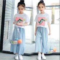 2-14Y Kid Girls suit Korean short sleeve T-shirt top + pants Childrens clothing