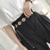 Vintage Women Metal Chain Belt Round Carved Flower Gold Silver Color Waist Chain Belt Dress Skirt Coat Ladies Decorative Waistband