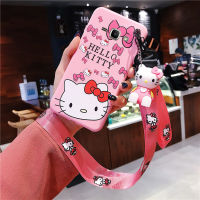 Kitty Cat สำหรับ Samsung Galaxy J1 2016 J3 2016 J4 2018 J5 2015 A7 2017 A7 2018 A9 2018 A6 2018 A6 Plus A8 Plus Hello Kitty ตุ๊กตาโทรศัพท์ซิลิโคนแขวนเชือกเปลือกการ์ตูน