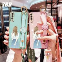 สายรัดข้อมือ YBD เคสโทรศัพท์สำหรับ Samsung Galaxy A50 A30S A70ปลอก A70S ด้วยฟรีสายคล้องชุบไฟฟ้าสีลูกอมเคสพร้อมการป้องกันกล้องที่แม่นยำ