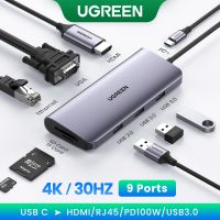 Ugreen ฮับ Type C 10 in 1 พร้อมการ์ดรีดเดอร์ 4K RJ45 HDMI VGA PD USB 3.0 3.5 มม. SD TF สําหรับ iPad 5 4 Mini 6 MacBook Pro Air Windows แล็ปท็อป