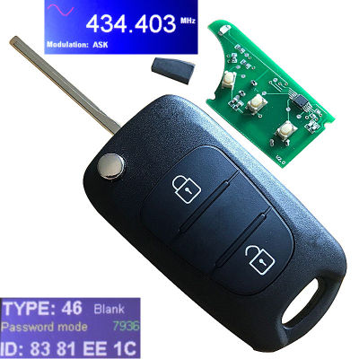 ใหม่เปลี่ยนพับกุญแจรีโมทพลิกกุญแจรีโมทรถยนต์ Fob สำหรับ Hyundai Elantra 433เมกะเฮิร์ตซ์315เมกะเฮิร์ตซ์ด้วย ID46ชิปเจียระไนใบมีด