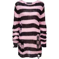 Rosetic Halloween Women Sweater Long Sleeve Pullover Striped Loose Gothic Winter Autumn Hole Knitted Sweaters Jumper Mujer Goth