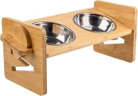 Bamboo Pet Cat Bowl Rack Double Food Feed Bowls Pet Supplies